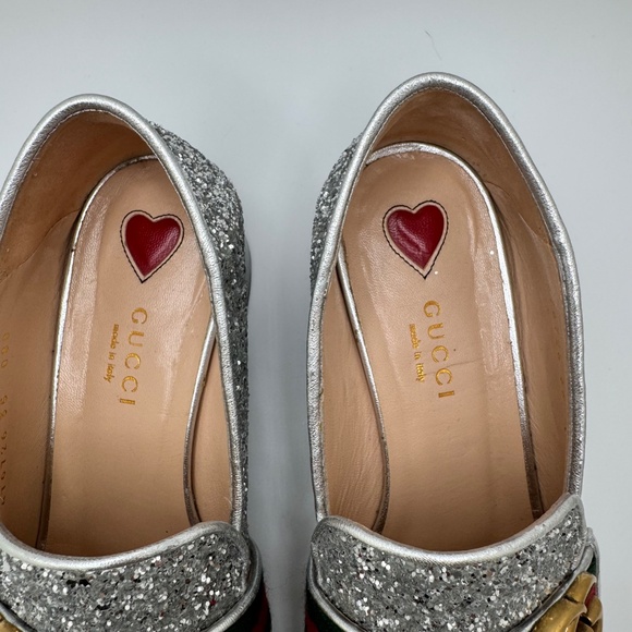 Gucci GG Marmont Web Peyton Loafers Coarse Glitter Metallic Silver Women’s US 35 - Picture 10 of 15